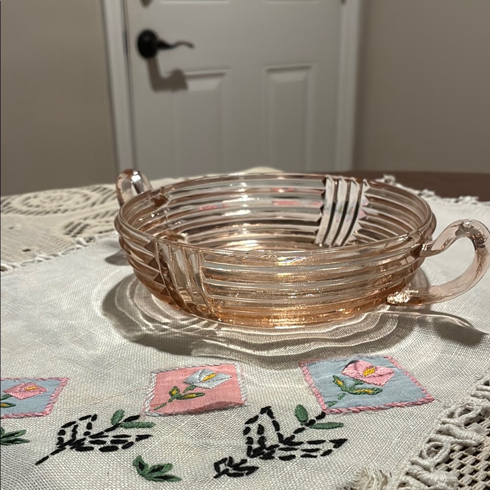 Elegant Pink Glass Bowl with Handles